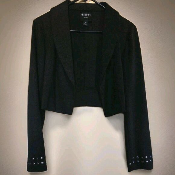 Insight Bolero Open Shrug Womens 12 Black Crop Studded Classic Edgy Chic Stylish - Picture 1 of 6